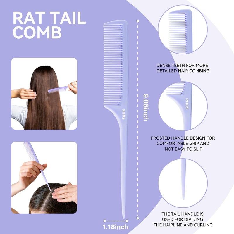RHOS Hair Comb Set for All Hair Types and Genders - Wide, Fine Rat Tail, and Medium Detangling Combs for Styling (Purple) - Image 3